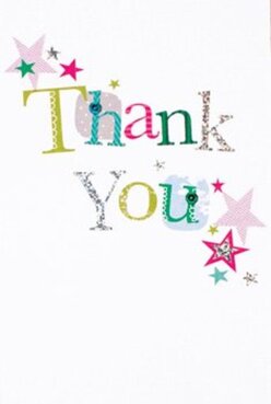 This thank you card captures a mood of radiant delight, much like the community festivities that bring Kidbrooke together. Across the front, 'Thank You' is articulated in patchwork exuberance-each letter distinct, dressed in bursts of lime, fuchsia, and blue, stitched or dotted with lively patterns. The design sparkles with hints of silver glitter when light catches certain letters, inviting you to reach out and feel its textured surface. Stars in shades of magenta, teal, and soft gold scatter along the margins, reminiscent of celebratory confetti tossed during school fetes or summer gatherings by the Cator Park. The pure white background offers a gentle frame, allowing every detail to sing with clarity and joy. Imagine this card tucked beside a vibrant floral arrangement, ready for same-day delivery to any doorstep in the SE3 area, carrying gratitude that feels as fresh as local blooms. It's the kind of thoughtful finishing touch that reflects the artistry and care that make Flowers Kidbrooke a trusted part of the neighbourhood, always mindful of the delight-and reassurance-a sincere thank you brings.